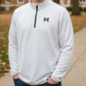 Franchise Mens White Michigan Wolverines Quarter Zip Pullover Athletic Shirt 4XL